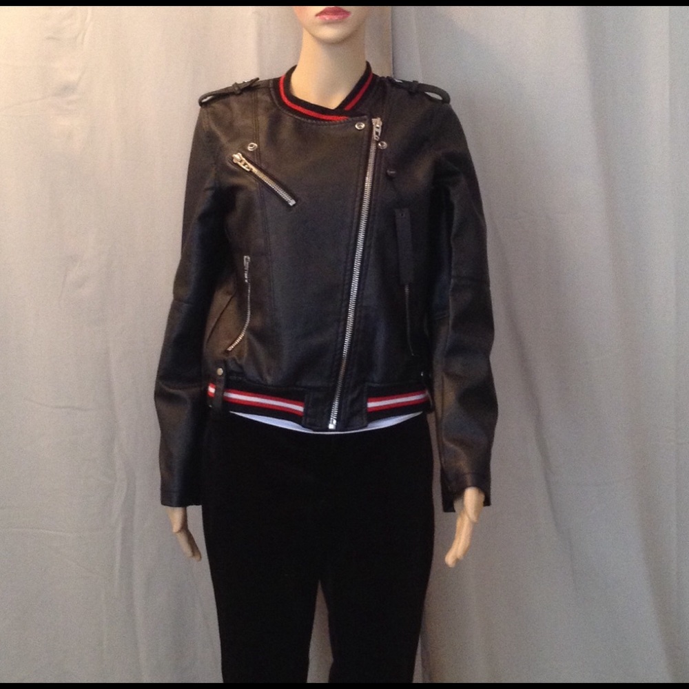 Faux Leather Motorcycle / Baseball Jacket NWT - Picture 3 of 6